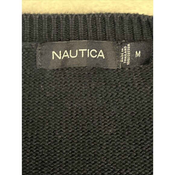 Nautica Navy Blue Cotton V-Neck Men's Sweater Medium - Picture 3 of 4